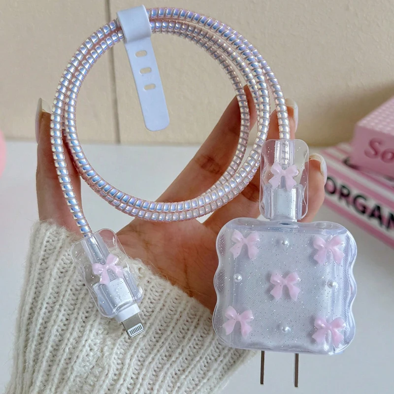 Phone Accessories Aesthetic - Funda protectora transparente rosa con lazo