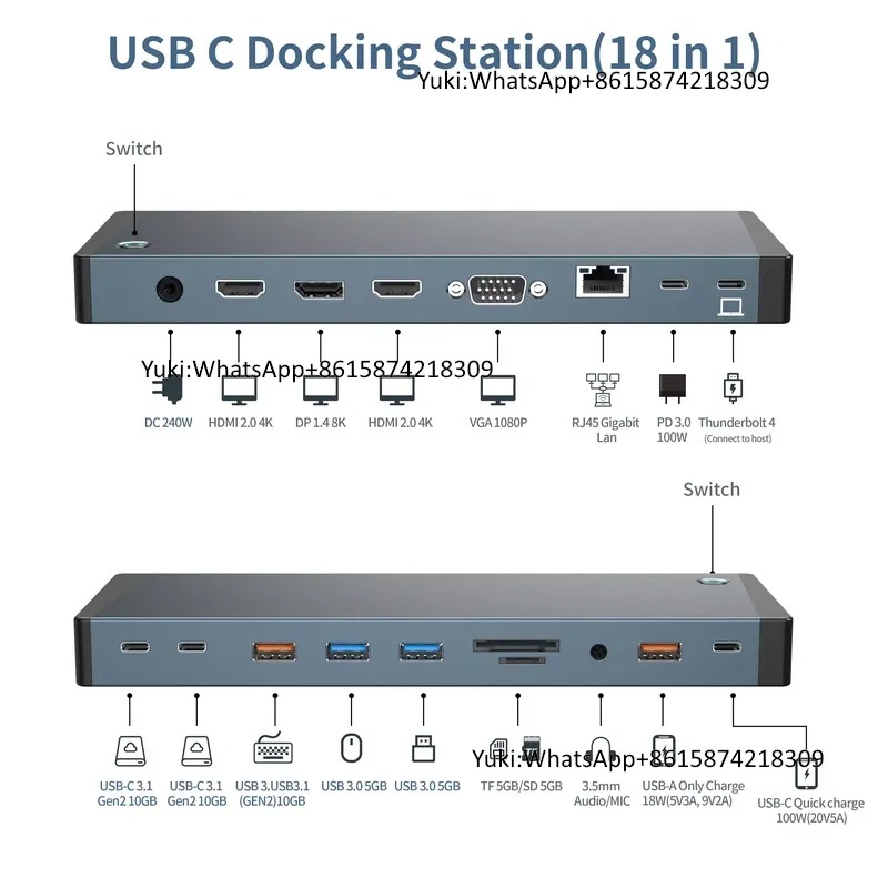 Hub USB Tipo-C 18 en 1, HDTV,  - Usb C Hub reseña y precio